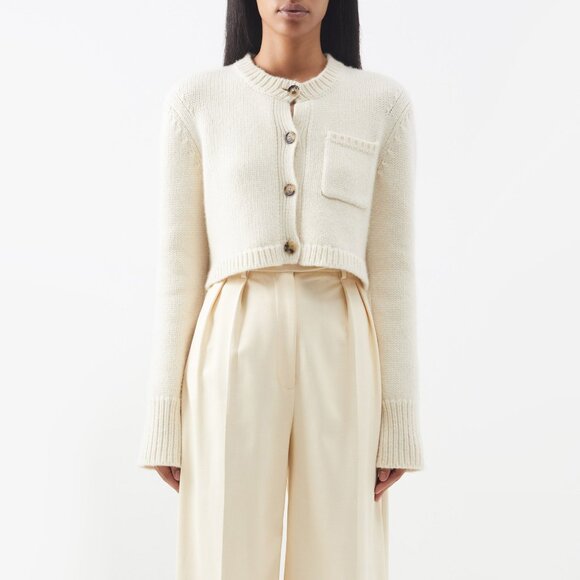KHAITE Sweaters - Khaite “Lavan” Cashmere Cropped Cardigan in Ivory, size XS